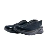 Championes de running Hoka modelo Clifton 8, color negro con suela gris oscuro. Diseño de malla transpirable con amortiguación de alto rendimiento.