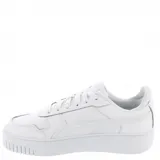 Championes Puma Carina Street Plataforma de mujer, color blanco con logo dorado. Presentan una suela de goma durable y antideslizante, y una entresuela acolchada.