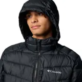 Campera acolchada Columbia con tecnología Omni-Heat Infinity, diseñada para retener el calor corporal. Presenta cierre frontal completo, capucha ajustable, bolsillos laterales y en el pecho con cierre, y puños elásticos para mayor protección contra el frío.
