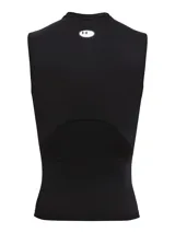 Musculosa de compresión Under Armour modelo HeatGear, color negro, con diseño ergonómico sin mangas, cuello redondo y logo de la marca estampado en el pecho. Cuenta con paneles de malla estratégicos para mayor ventilación y tejido de secado rápido.