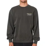 Buzo de cuello redondo color negro con efecto lavado, manga larga y puños elásticos. Presenta un pequeño logo estampado en el pecho con tipografía amarilla y blanca.