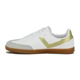 Championes urbanos Pony modelo Moma, unisex, color blanco con detalles dorados y suela marrón.