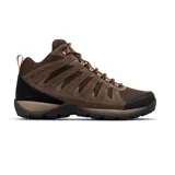 Championes de trekking Columbia modelo Redmond V2 Mid, color marrón con detalles en negro, caña media, confeccionados en gamuza y malla transpirable, con tecnología impermeable.