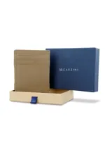 Billetera de cuero marrón con tarjetero y detalle de diseño minimalista.