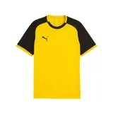 Remera deportiva Puma de manga corta, con cuerpo en color amarillo y mangas en color negro. Presenta cuello redondo y el logo de la marca estampado en el pecho.