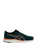 Championes deportivos Asics modelo Streetwise, color azul con diseño melange, suela blanca con detalles en naranja y el logo de la marca en tono rosado en el lateral.