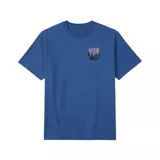 Remera de manga corta color azul marino con cuello redondo. Presenta un pequeño estampado gráfico en el pecho con el logo de Vans y la leyenda Off The Wall en tipografía estilo metal.