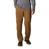 Pantalón convertible de senderismo color marrón, con diseño funcional que permite desmontar las perneras mediante cremalleras para convertirlo en short. Cuenta con bolsillos cargo laterales, bolsillos de seguridad con cierre y cinturón integrado.