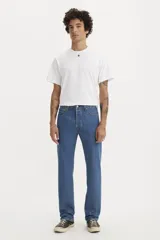 Jean Levi's 501 Original Button Fly, color azul medio, de corte recto y tiro medio, con cierre de botones.