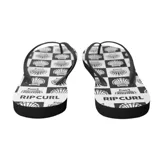 Ojotas Rip Curl con estampado de damero en blanco y negro con diseño de conchas marinas y logo de la marca.