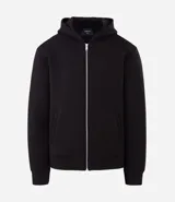 Campera bomber Marfinno de malla estructurada, color negro, con capucha, cierre frontal por cremallera, bolsillos laterales y puños elásticos.