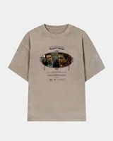 Remera oversize color marrón con efecto acid wash, mangas cortas y estampa gráfica frontal de la película Fight Club.