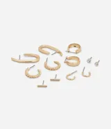 Kit de seis pares de caravanas pequeñas en metal, con dos puntos de luz y cuatro aros con diferentes formatos.