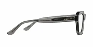 Armazón de receta con diseño cuadrado de estilo retro, fabricado en bio acetato de color gris traslúcido.