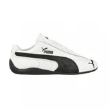 Championes Puma Speedcat LTH de perfil bajo, color blanco con detalles en dorado y suela negra. Diseño inspirado en el automovilismo con el logo de la marca en el lateral y la lengüeta.