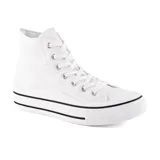 Zapatillas deportivas de caña alta color negro, con cordones blancos, suela de plataforma blanca con línea negra y detalles de costuras blancas.