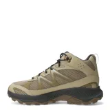 Botas de trekking Merrell modelo Tempo Exp Mid Wp, color beige con detalles en gris oscuro. Presentan una combinación de malla transpirable y refuerzos sintéticos, con tecnología impermeable, cordones ajustables y suela de goma con relieve para mayor tracción.