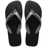 Sandalias tipo ojotas Havaianas modelo Dual, con diseño bicolor en negro y gris. Presentan tiras anchas con el logo de la marca en relieve y suela de goma con textura antideslizante.