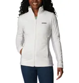 Campera de polar Columbia con cierre frontal completo, cuello alto y bolsillos laterales. Presenta un diseño entallado con paneles laterales en contraste y logo de la marca bordado en el pecho.
