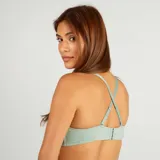 Sujetador verde agua de algodón con copas completas, breteles anchos y encaje en el escote.