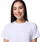 Remera Columbia Sun Trek Ss Ii de color blanco, de manga corta y corte clásico, con el logo de la marca estampado en el pecho.