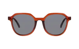 Lentes de sol con armazón de acetato en color naranja traslúcido y cristales oscuros con protección UV.