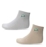 Pack de dos pares de medias cortas unisex, una en color gris y otra en color beige, con detalle bordado en color verde con la palabra 'OHH!'.
