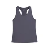 Musculosa deportiva Puma modelo W Tad ESS Racerback Tank, de color violeta, con diseño de espalda nadadora y logo sutil estampado en el frente.