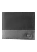 Billetera plegable Billabong modelo Dimension2, de diseño bicolor en tonos negro y gris, con aplique metálico frontal del logo.