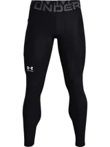 Calza deportiva Under Armour HG Armour Legging para hombre, color negro con cintura elástica gris con logo de la marca. Cuenta con tecnología HeatGear® para mantener la frescura y comodidad durante el entrenamiento.