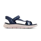 Sandalias deportivas Skechers Hands Free Slip-ins Go Walk Flex Illuminate, color azul marino, con tiras de malla jaspeada y correa ajustable en el empeine. Cuentan con tecnología Heel Pillow, plantilla anatómica Goga Mat y amortiguación Ultra Go.
