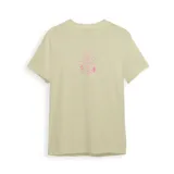 Remera color crema de manga corta con estampado en la espalda que incluye una ilustración y la frase "Big Waves Club" en color lila.