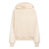 Canguro Adidas de mujer, modelo Kit 3 Stripes, en color beige. Presenta capucha, bolsillo frontal tipo canguro, mangas largas con las icónicas tres tiras blancas y el logo de la marca bordado en el centro del pecho.