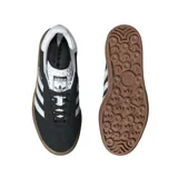Championes adidas Gazelle Bold de plataforma triple, diseño en color negro con franjas blancas y suela de goma marrón translúcida.