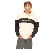 Canguro Billabong Scoop en bloques de color beige y negro, con capucha con cordón ajustable, bolsillo frontal tipo canguro y el nombre de la marca estampado en el pecho.