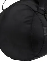 Bolso tipo duffel de Caterpillar en color negro, con detalles en amarillo y tiras ajustables. Cuenta con múltiples compartimentos, correas acolchadas y espacio para laptop.