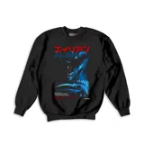 Buzo negro de cuello redondo con estampa frontal inspirada en la película Alien de 1979, con gráficos en tonos azules y rojos.