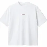 Remera oversize blanca de algodón pesado, con diseño unisex, cuello redondo, mangas cortas y estampa gráfica en rojo en la espalda con la leyenda "OBSESSION - The process made me.".
