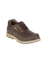 Zapato de cuero nobuk impermeable color marrón, con cordones, entresuela de amortiguación ligera y suela de goma duradera para mayor tracción.