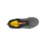 Zapatillas urbanas Caterpillar Hex Ready Lo, color gris oscuro con detalles en negro y naranja. Capellada de cuero tipo nobuck y nylon en malla, forro de malla interior hecho con residuos industriales 100% reciclados, plantilla acolchada de espuma y suela de goma duradera con gran tracción.