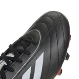 Championes de fútbol Adidas Goletto IX FG/MG, color negro con detalles en blanco y rojo. Presentan empeine sintético acolchado y suela versátil para césped natural seco y artificial.