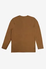 Remera de manga larga estilo minero, color marrón, con escote redondo y cierre frontal parcial de botones. Marca Mistral, modelo Ronald.