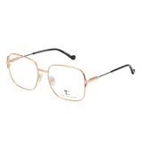 Armazón de anteojos Teresa Calandra modelo C45M, con marco metálico de forma cuadrada en color dorado y patillas finas con terminales en color negro.