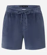 Bermuda runner de terciopelo color gris topo, con cintura elástica, cordón ajustable y bolsillos laterales.