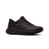 Championes deportivos Skechers Street Hands Free Slip-ins Uno Lite Floating Steps, color negro, con capellada de duraleather en relieve, cordones fijos, media suela con cuña que absorbe los impactos, plantilla acolchada Skechers Memory Foam y tecnología Heel Pillow.