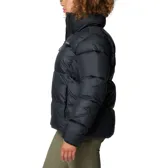 Campera puffer Columbia modelo Puffect II, color negro, con aislamiento sintético Thermarator, tejido impermeable con tecnología Omni-Shield, cierre frontal completo, protector de mentón, bolsillos laterales con cremallera y puños elásticos.