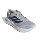 Championes de running Adidas Runfalcon 6, color gris con las clásicas tres tiras en azul marino y suela blanca con tecnología Cloudfoam.