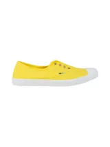 Sneaker de algodón orgánico color amarillo de la marca RKF, modelo Greece, con suela y puntera de goma blanca.