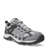 Calzado de trekking Merrell Accentor 3 WP, modelo impermeable para mujer, color gris con detalles en negro y suela dentada para mayor tracción.