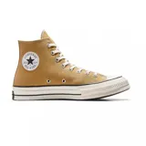 Championes Converse Chuck 70 Hi color arena con cordones blancos y suela de goma blanca con detalles en negro.
